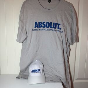 Absolut Vodka Light Gray Shirt XL Short Sleeve w/ Hat